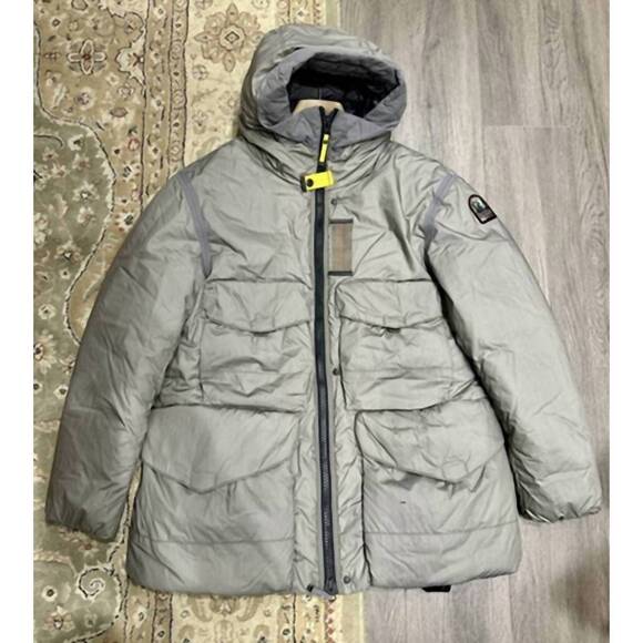 NEW PARAJUMPERS men's alvestone alaska natural parka jacket in grey